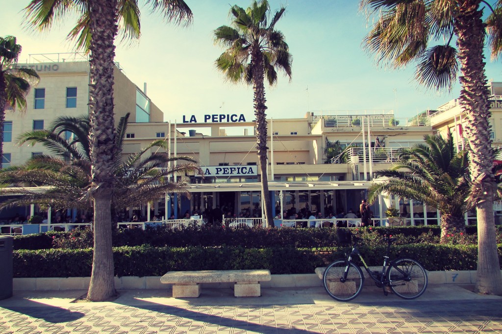 La Pepica beachfront restaurant, Valencia. Like a scene from Santa Monica, LA.
