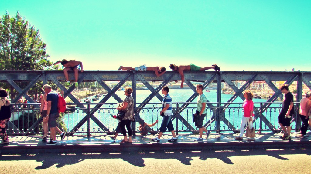 Pont Luz, Porto, Portugal - Kids Jumping Off Bridge into River