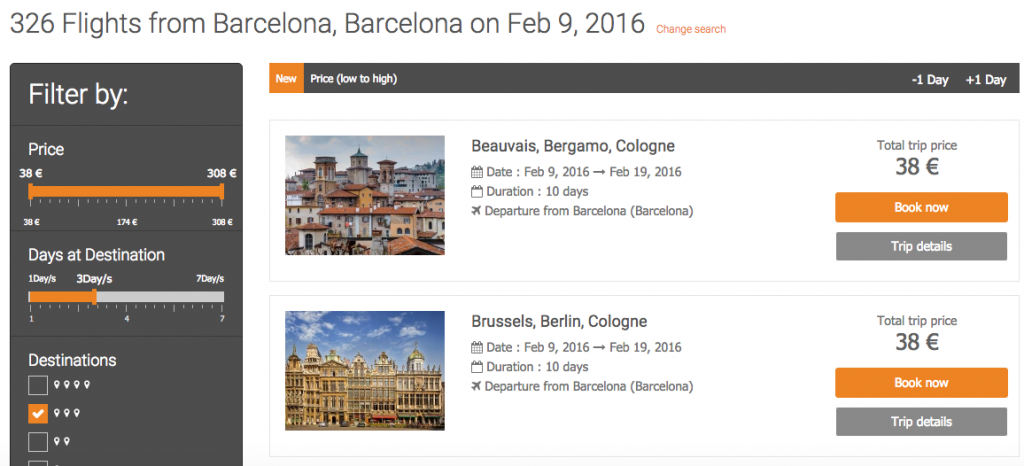 Select amount of days you want to travel for and which countries you'd like to stop over in.