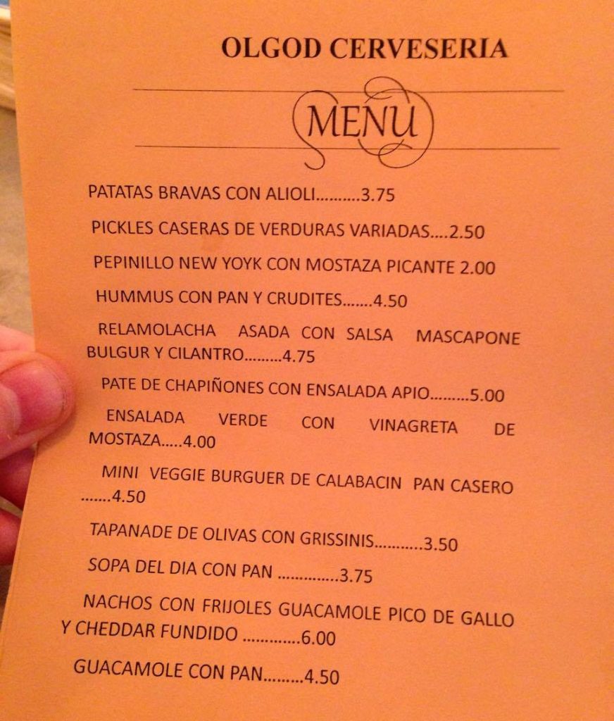 Ølgod craft beer bar Raval Barcelona - vegetarian tapas menu
