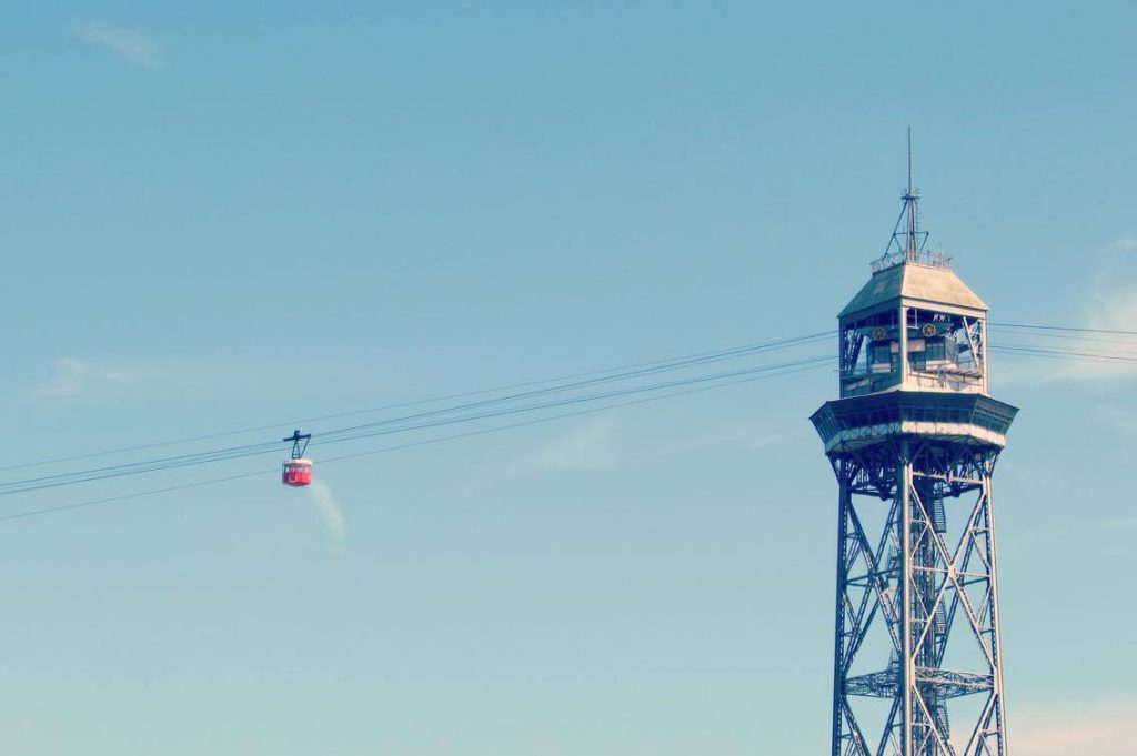 Barcelona's famous cablecar trundling over the port on its way up to Montjuic.
