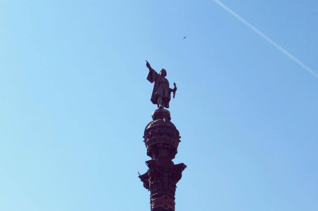 Barcelona's Christopher Columbus statue, pointing to the New World. The locals will tell you he was Catalan.