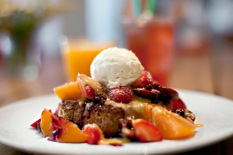 French toast with strawberries and ice cream