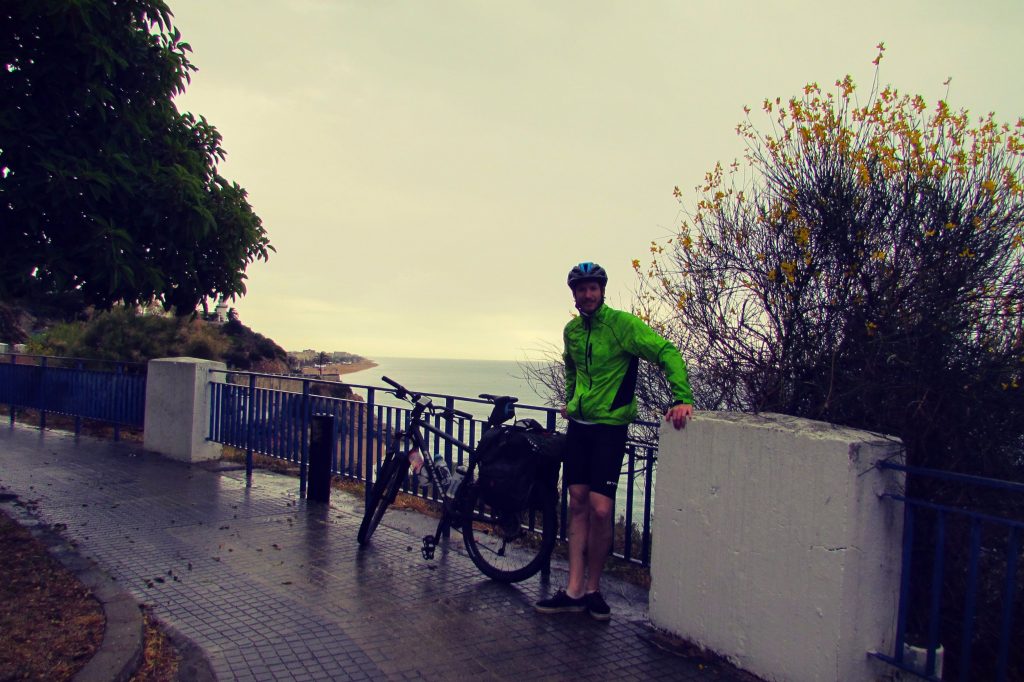 Caught in a rainstorm whilst cycling from Barcelona to Calella along the Costa Brava