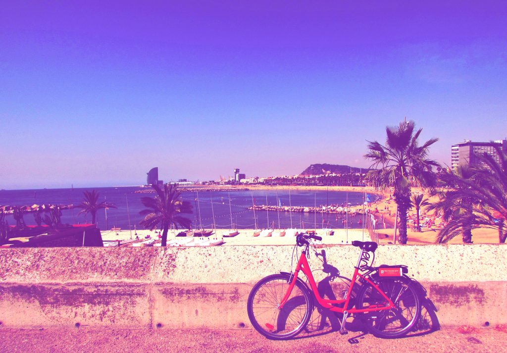 Cycling at the beach in Barcelona