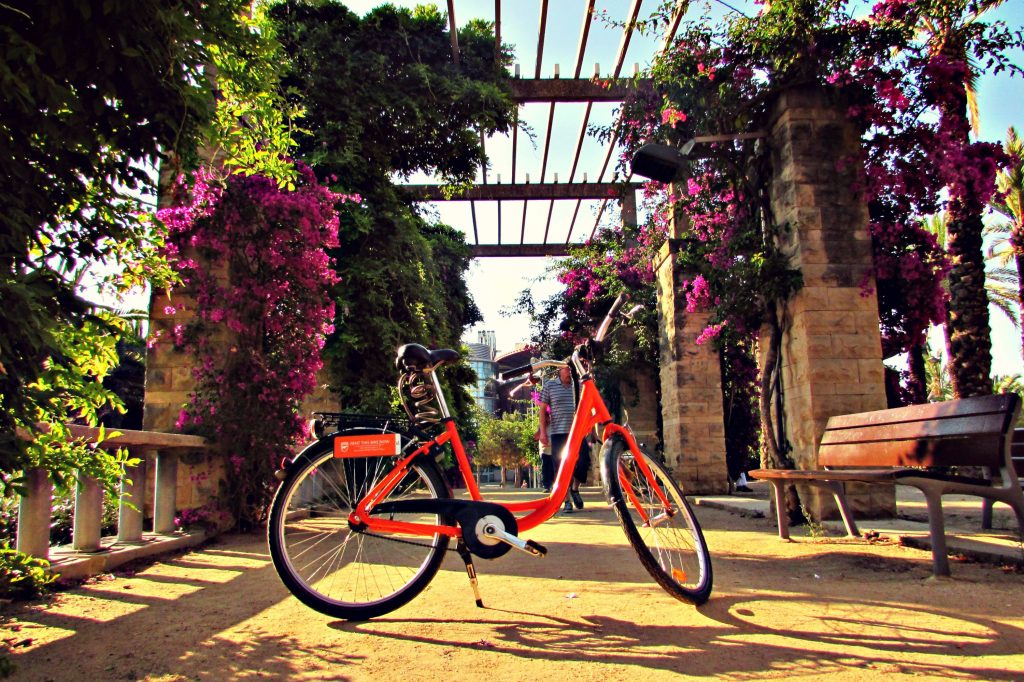 Cycling in Parc Joan Miro in Barcelona