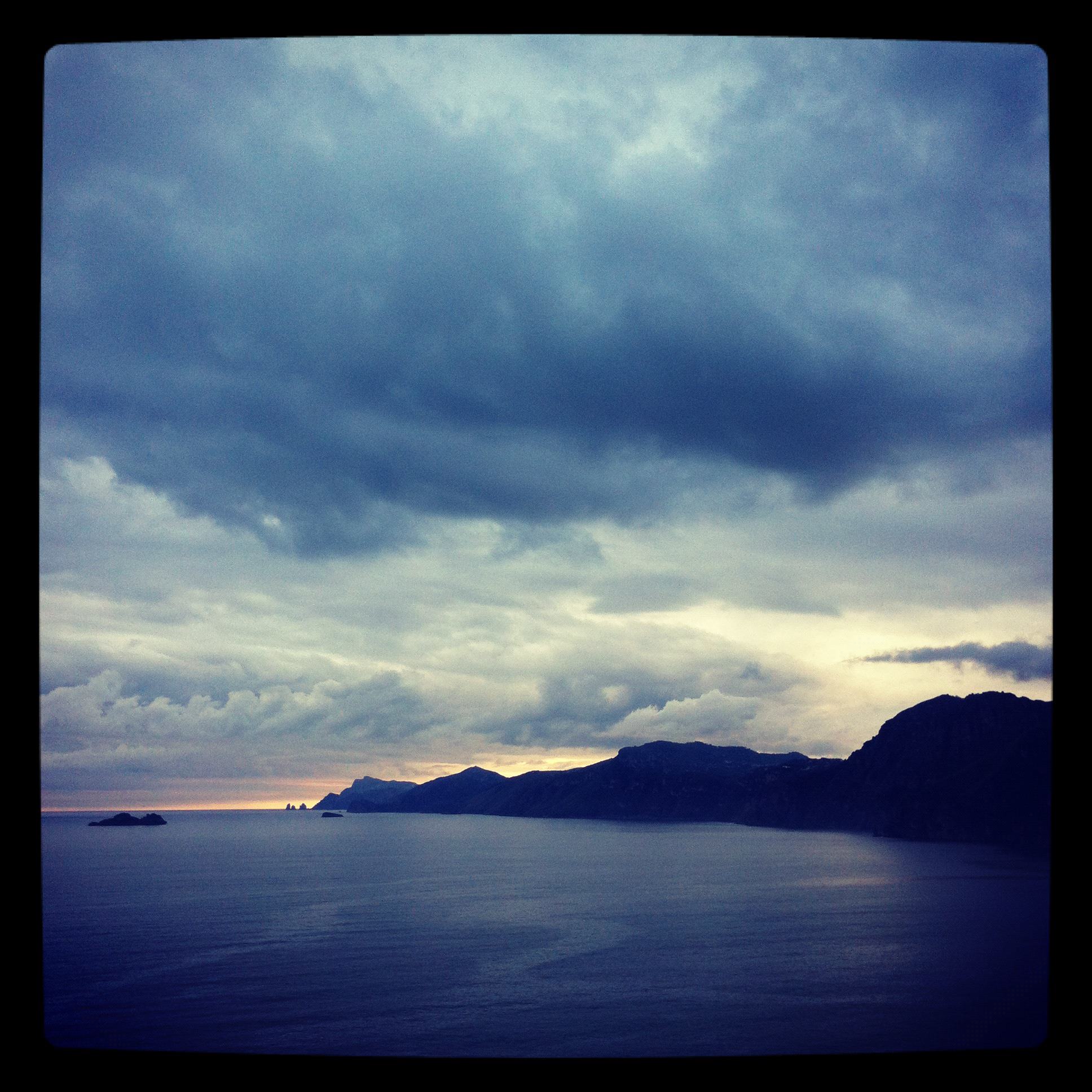 A silhouette of the Island of Capri, from a balcony in rental apartment on the Amalfi Coast