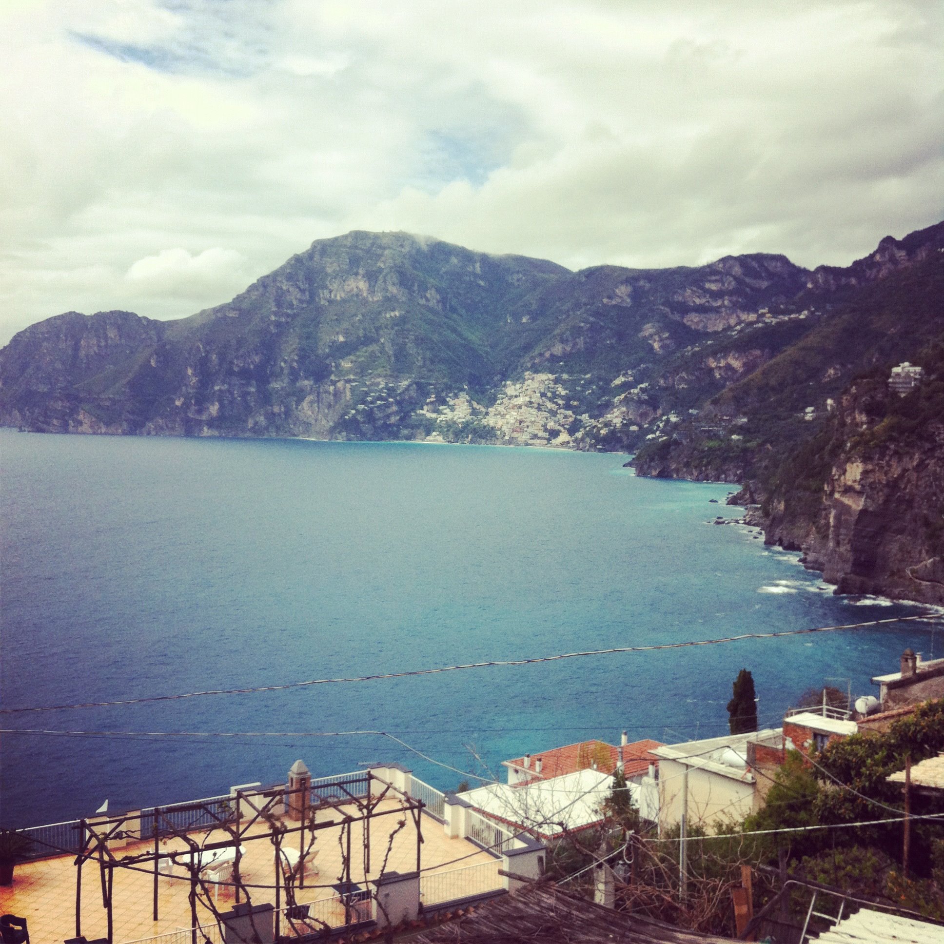 a view of Positano from our flat in Praiano on the Amalfi coast, Italy