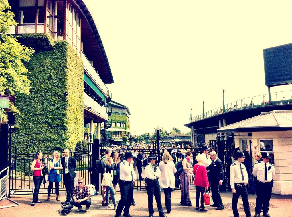 police guarding the gates of Wimbledon tennis grounds 2013