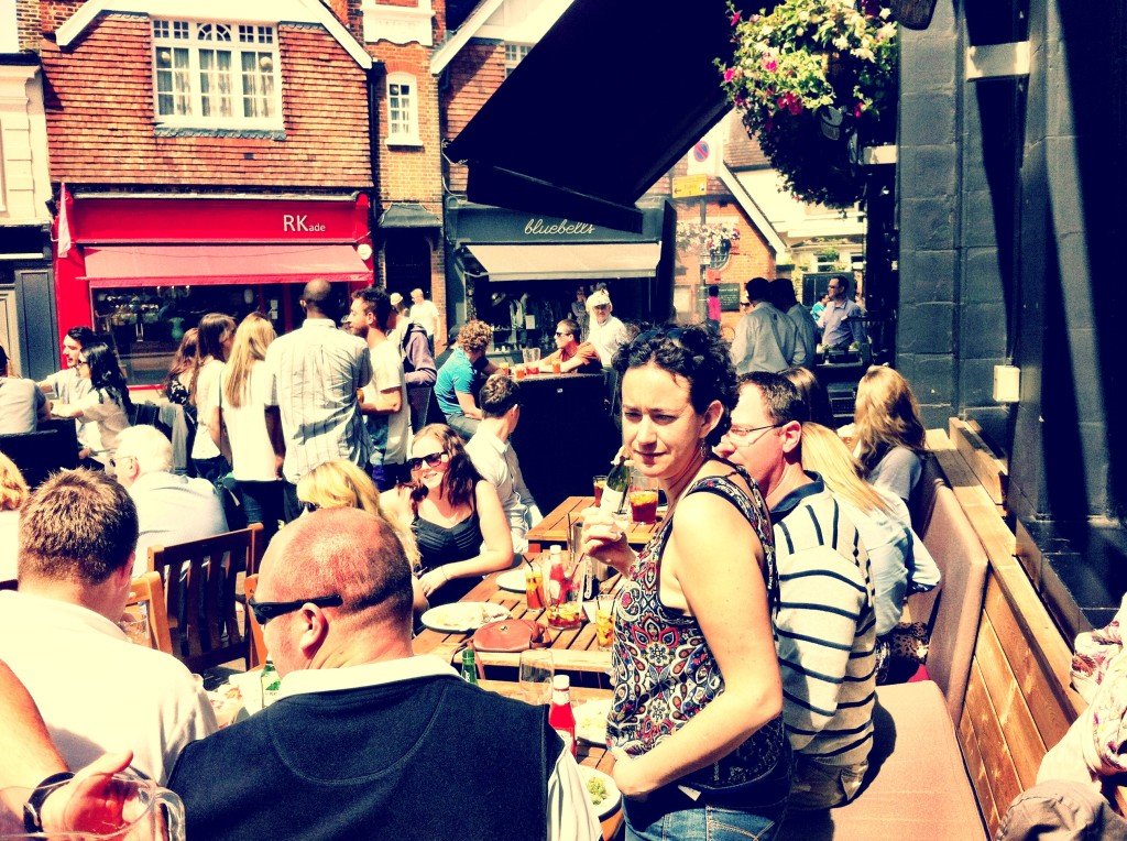enjoying the sun at the Dog & Fob during the 2013 Wimbledon Championships 