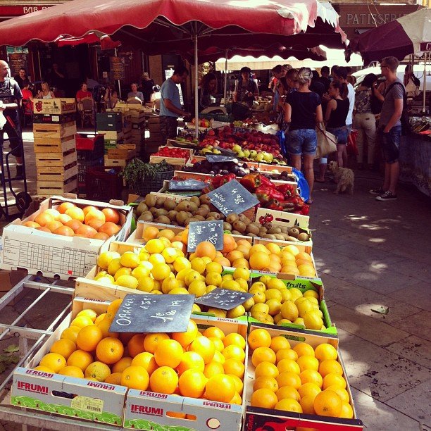 Marché Place Richelme market stalls, Aix en Provence, South France