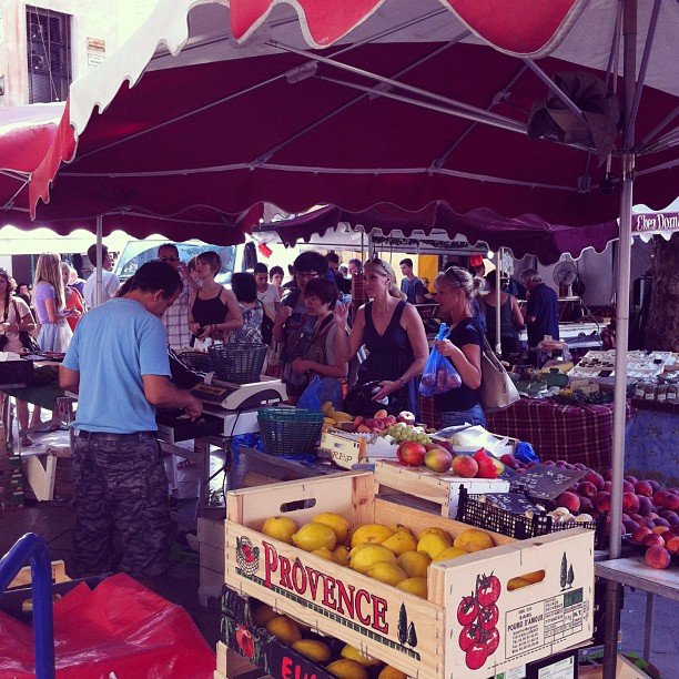 Marché Place Richelme market stalls, Aix en Provence, South France