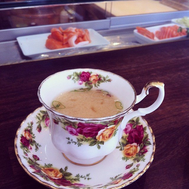 Miso Soup served in an English tea cup