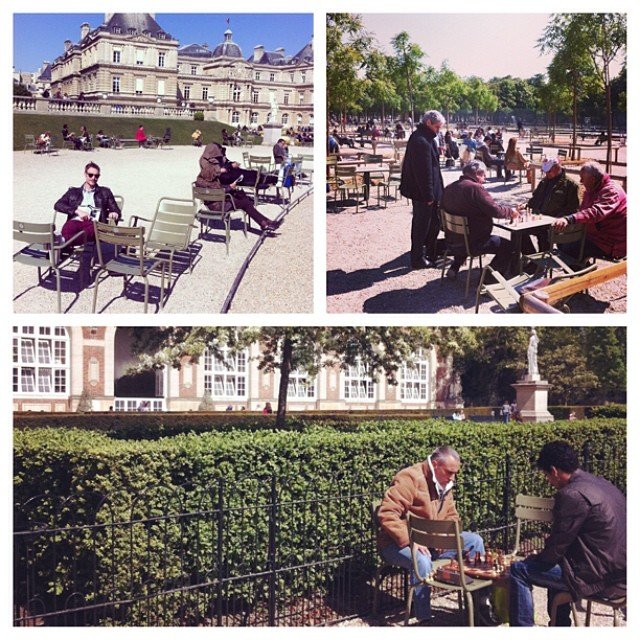 Luxembourg Gardens, Paris - reading a book and playing chess