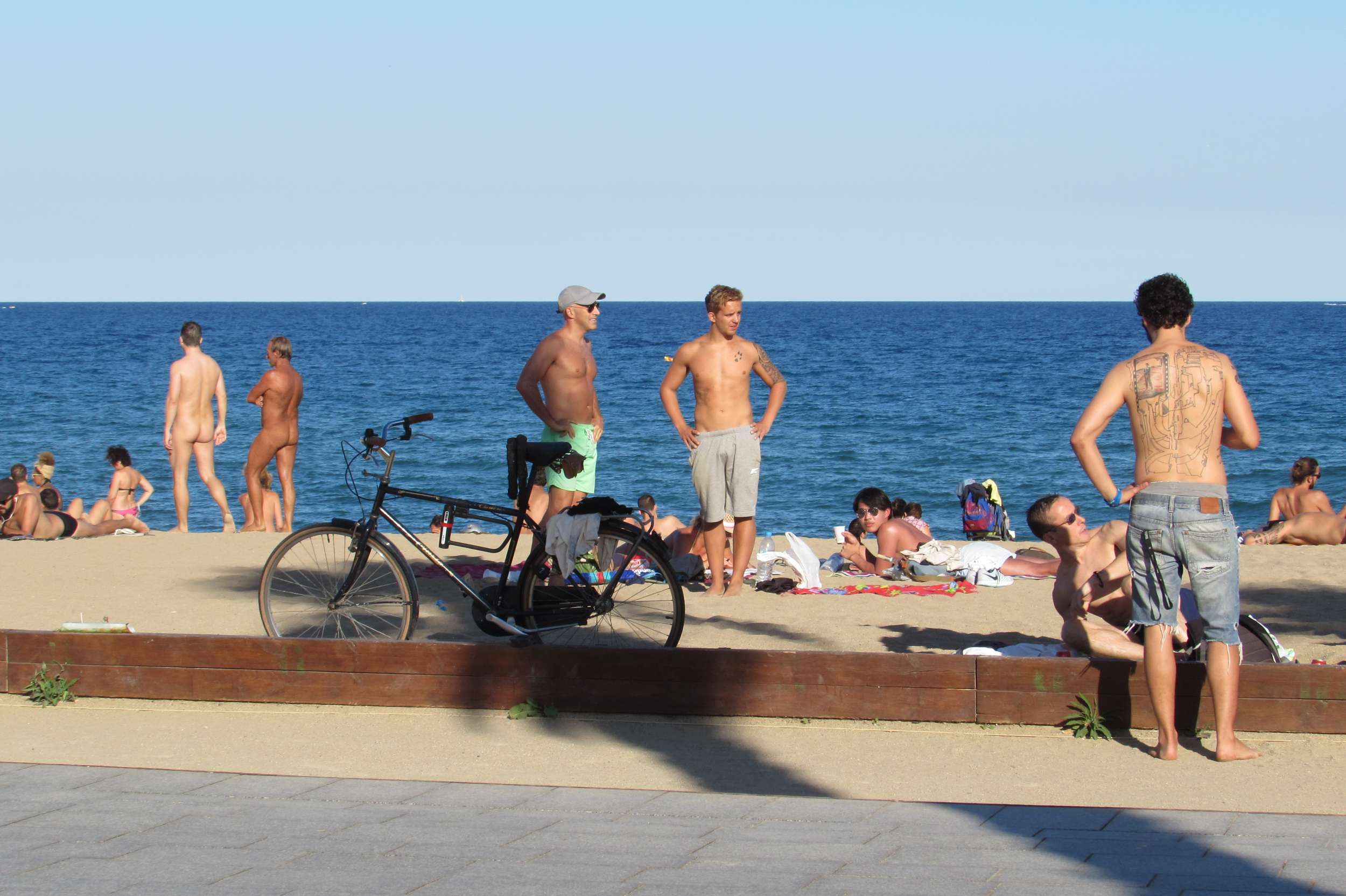 Naked people at playa san sebastian beach barcelona
