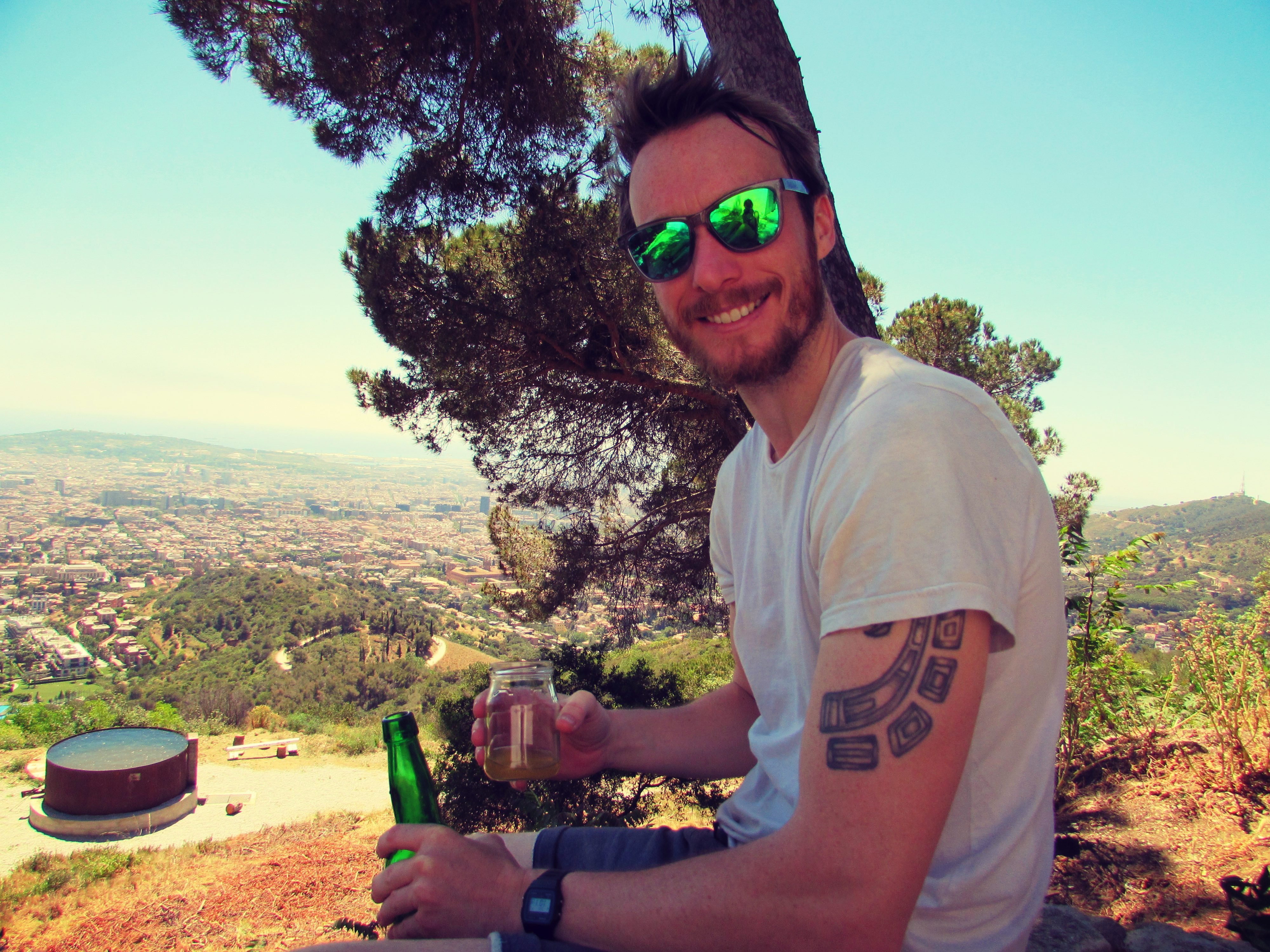 Sipping Spanish cider in the Carretera de les Aigües in the Colserolla Mountains of Barcelona