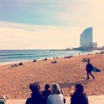 surfers at Barceloneta beach Barclona