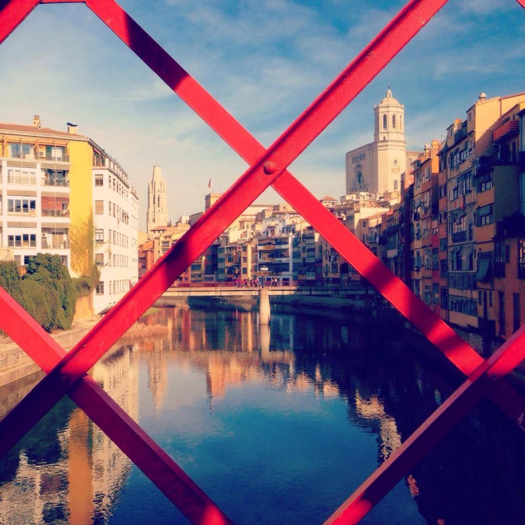 Girona's famous Eiffel Bridge and Cathedral