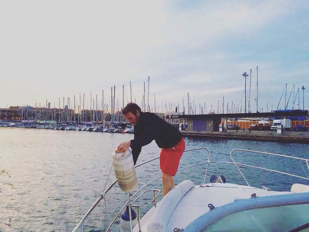 Ben getting to work ont he Minerva Barcelona boat trip