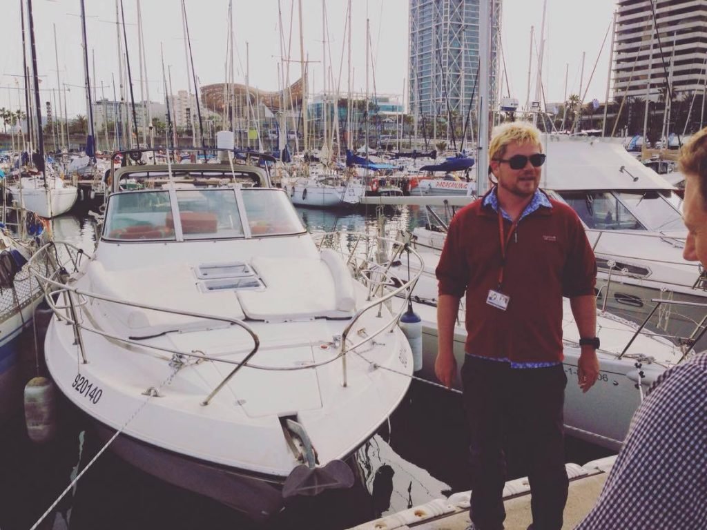 Captain Noah and his beautiful Minerva power boat - If you're looking for boat trips in Barcelona, this is your man