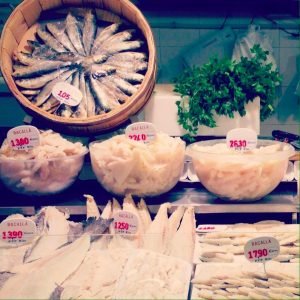 Traditional salted cod 'bacalao' fresh from San Antoni market