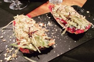 Blue cheese and jam tostadas - the perfect wine companion