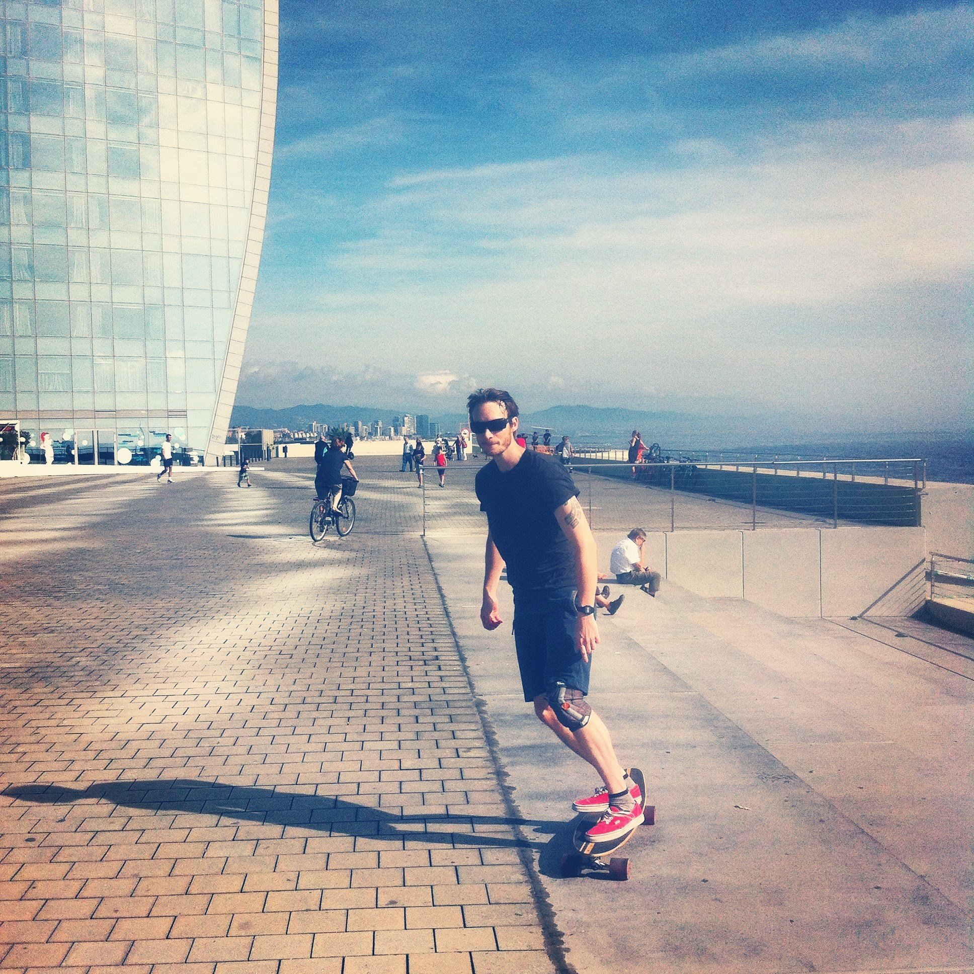 Longboarding near the W Hotel in Barcelona