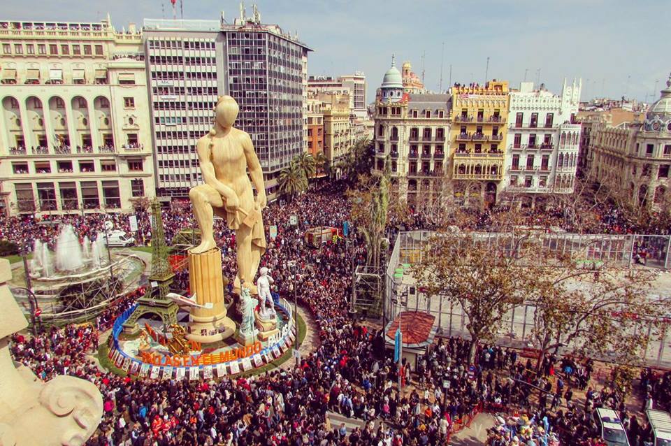 The main burning ninot in the government square in Valencia during the annual Las Fallas festival