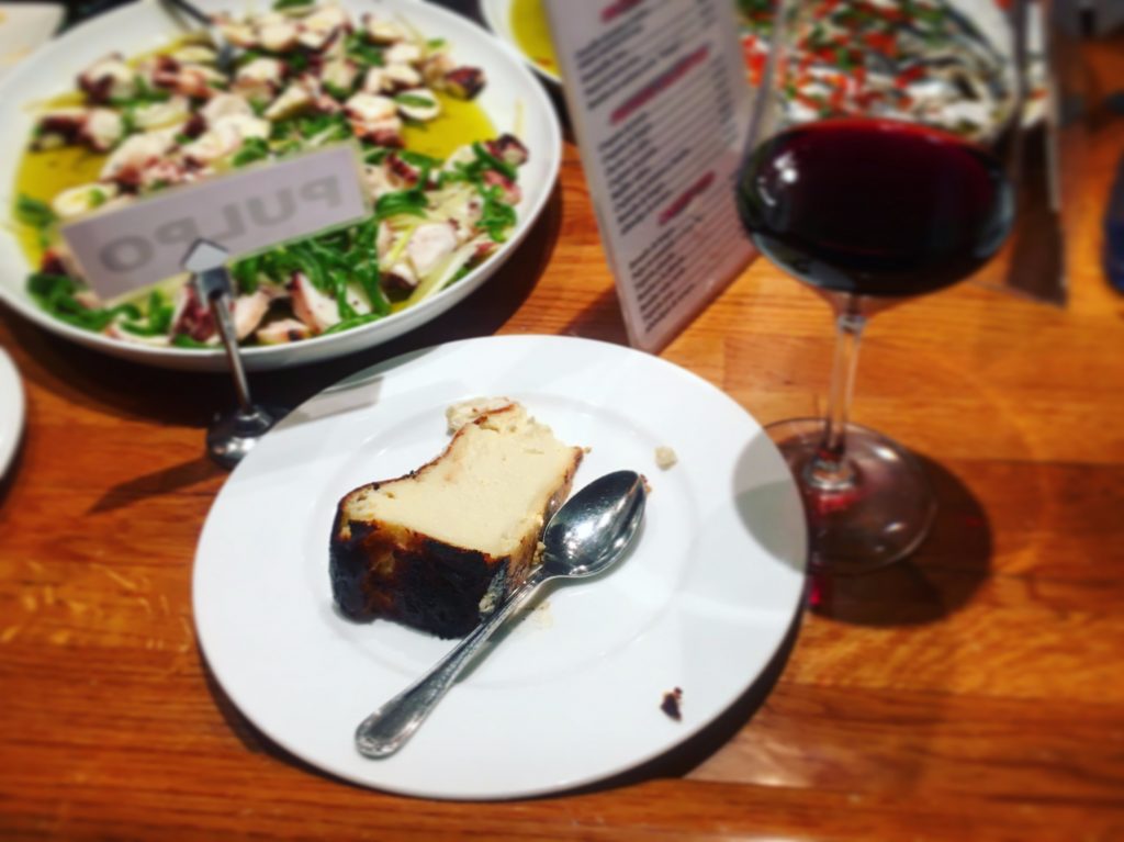 Burnt cheesecake and Rioja for dessert at La Viña in San Sebastian 