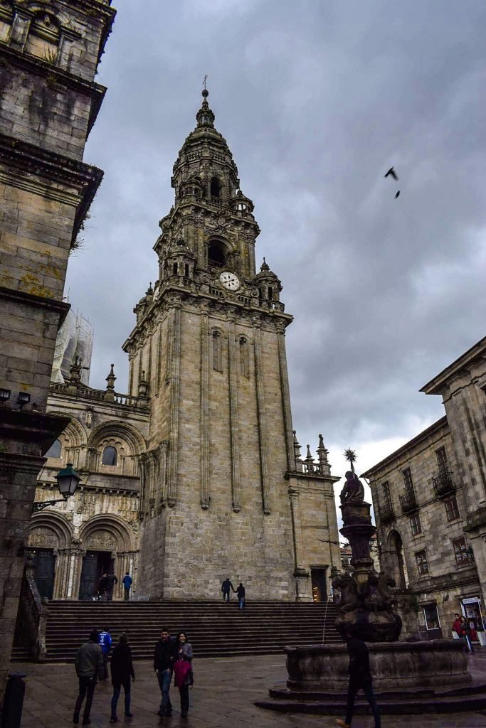 The gothic towers of the Cathedral de Santiago de Compostela in Galicia, Northern Spain