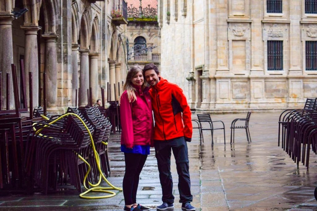 Hikers on the Camino in Santiago de Compostela