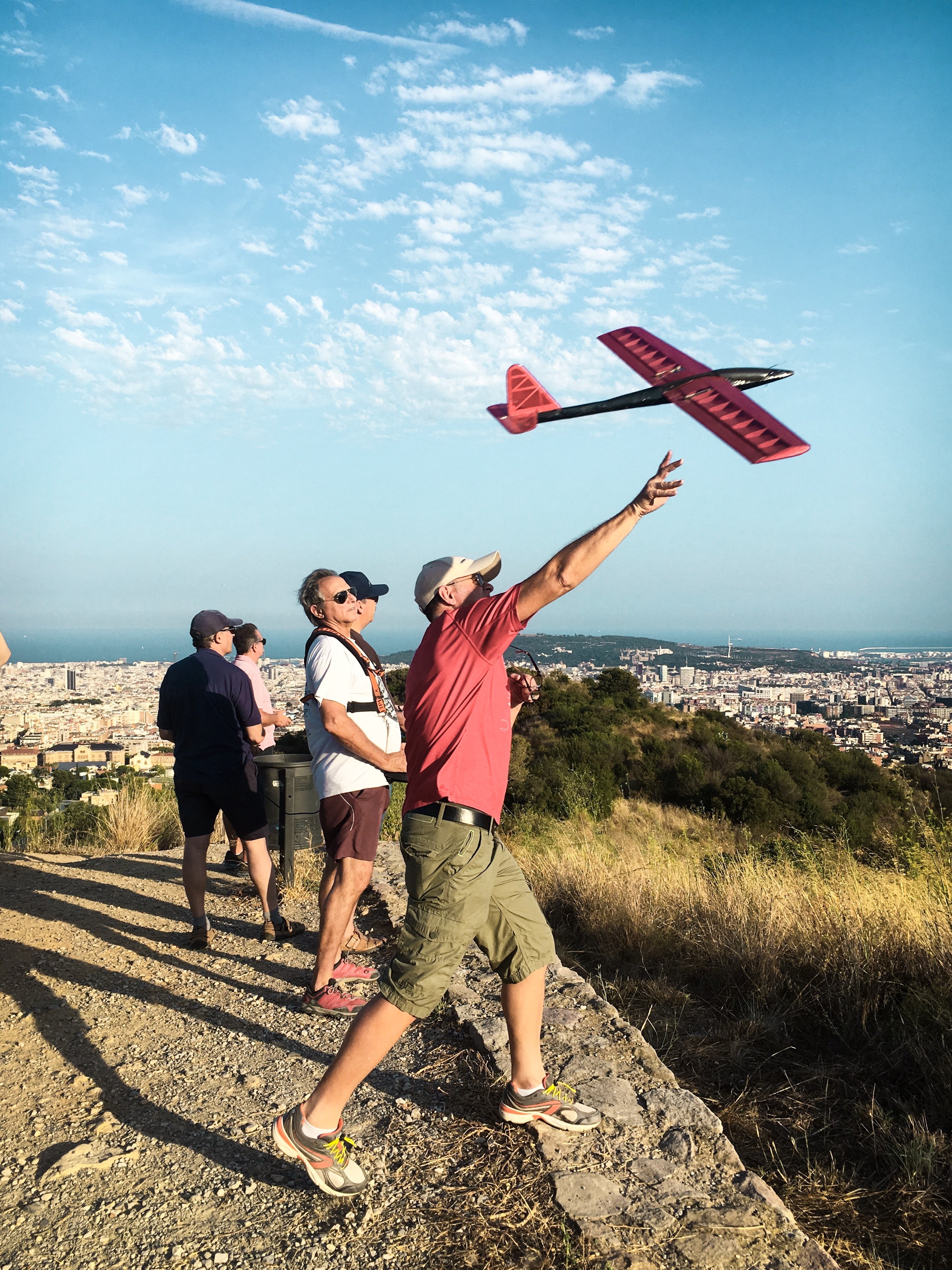 Flying remote control planes on the Carretera de les Aigües in Barcelona's Collserola mountains.