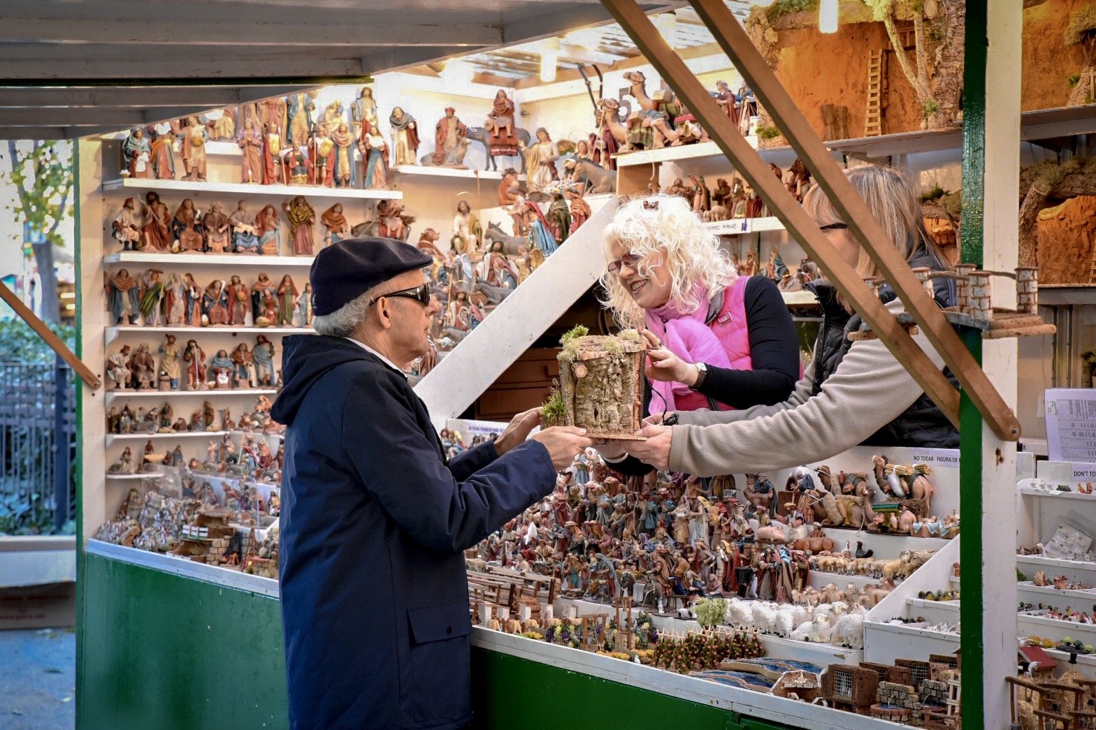 Christmas shopping at Fira de la Sagrada Familia Christmas Market in Barcelona
