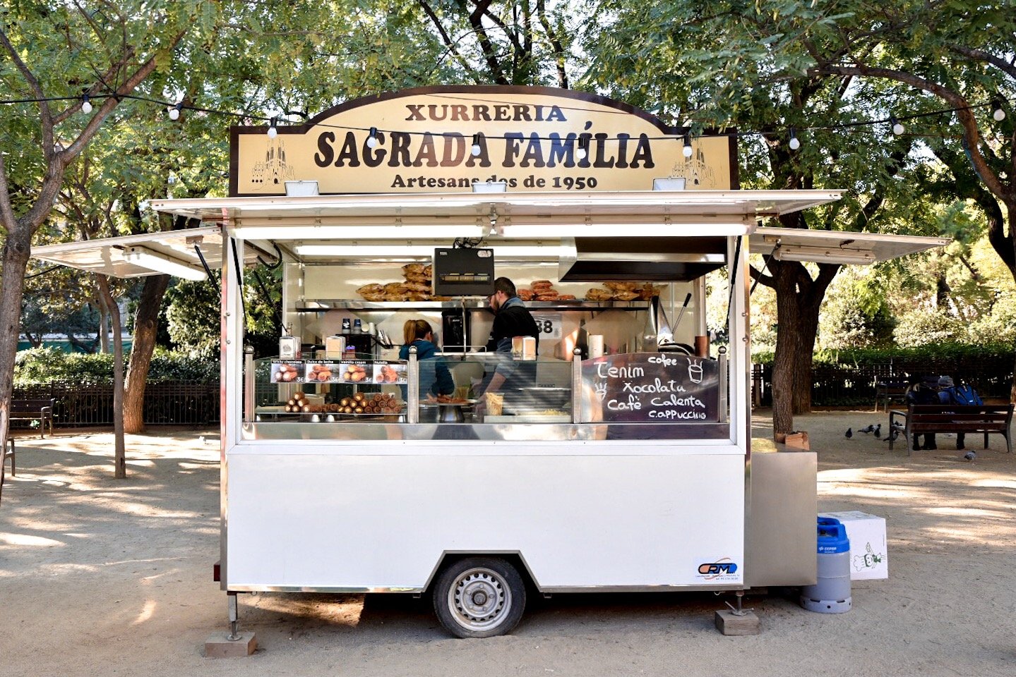 Churro stand at Fira de la Sagrada Familia Christmas Market