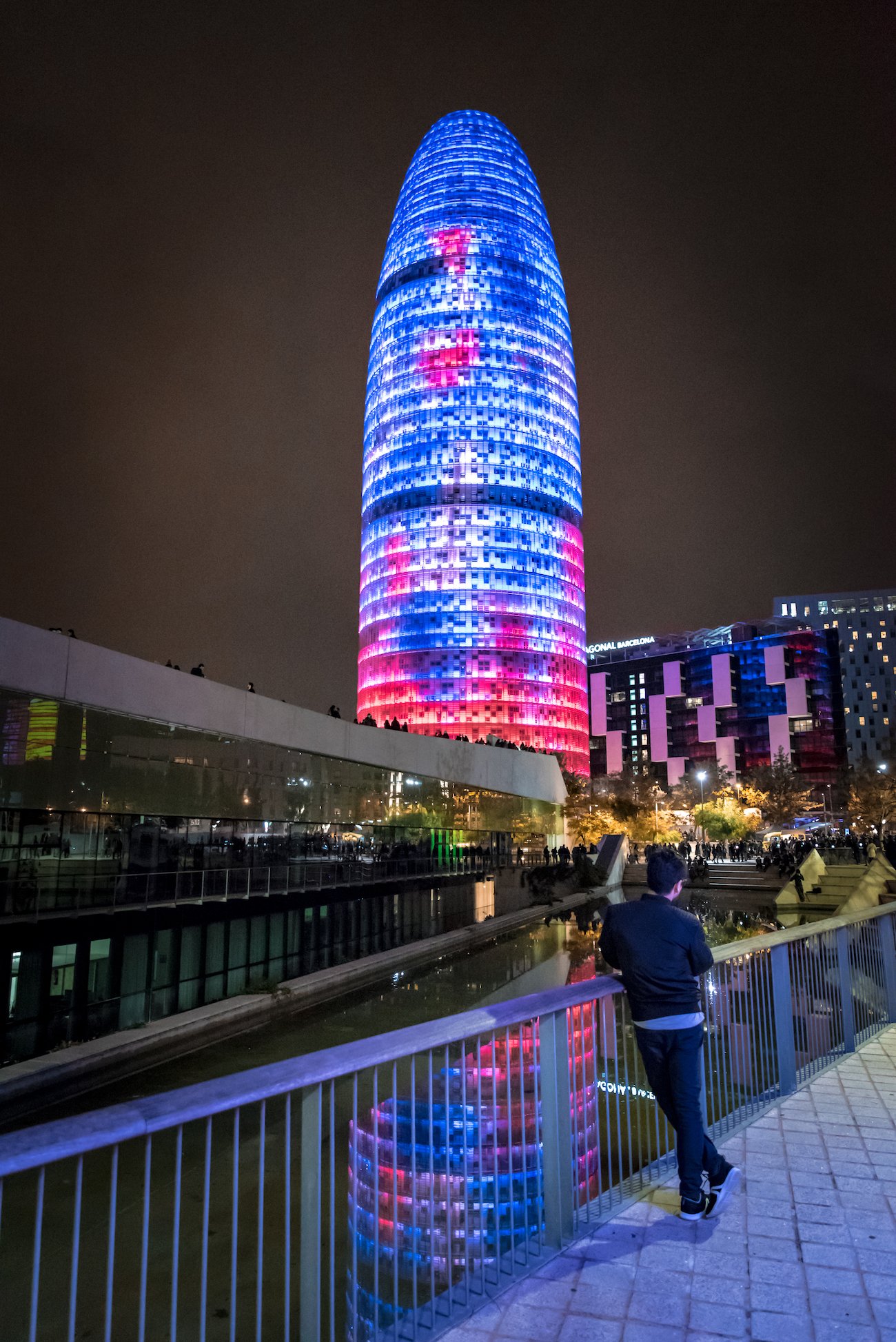Torre Agbar/Glores Building in Barcelona Illuminated during the Llum light show