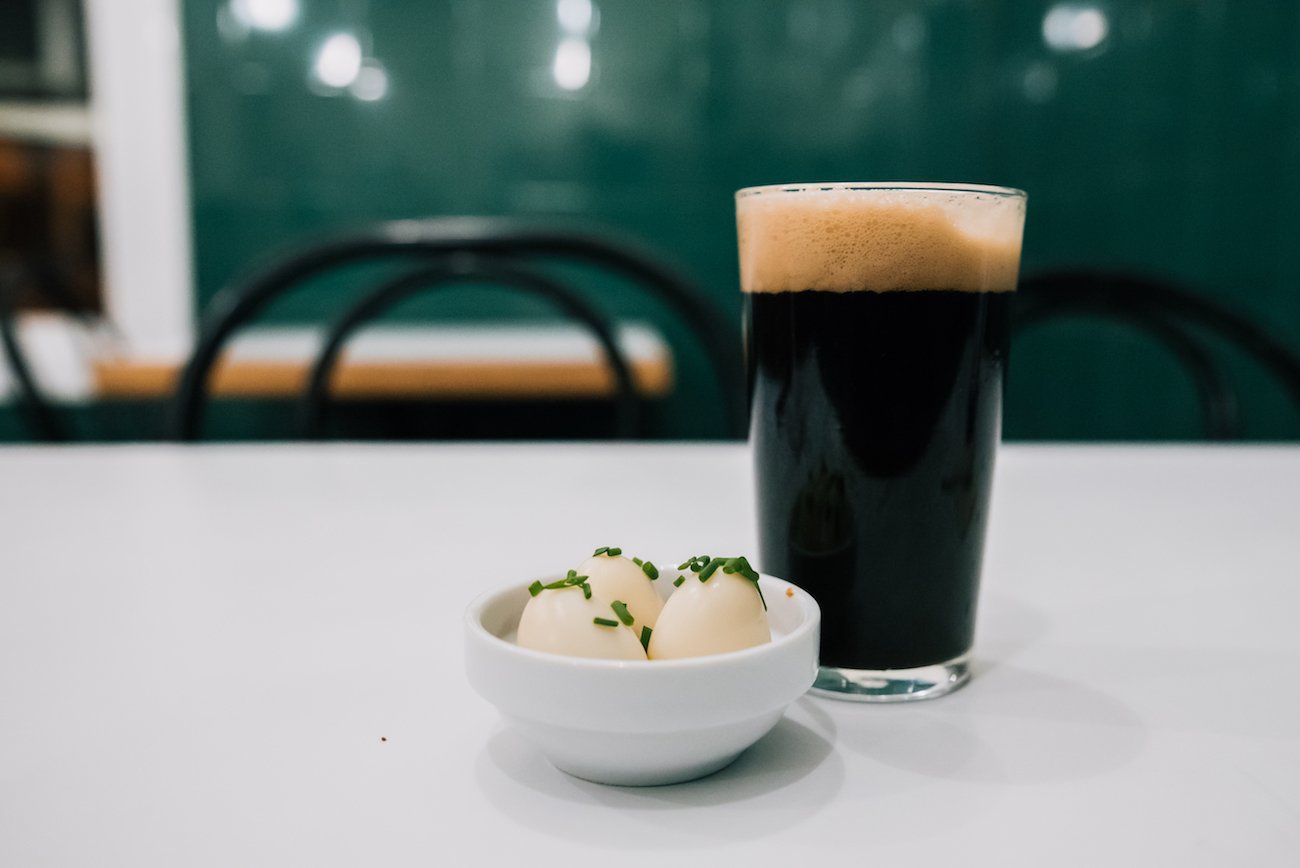 pickled quails eggs and a Edge Brewing porter at The Pie Shoppe in Gracia, Barcelona pickled quails eggs and a Edge Brewing porter at The Pie Shoppe in Gracia, Barcelona
