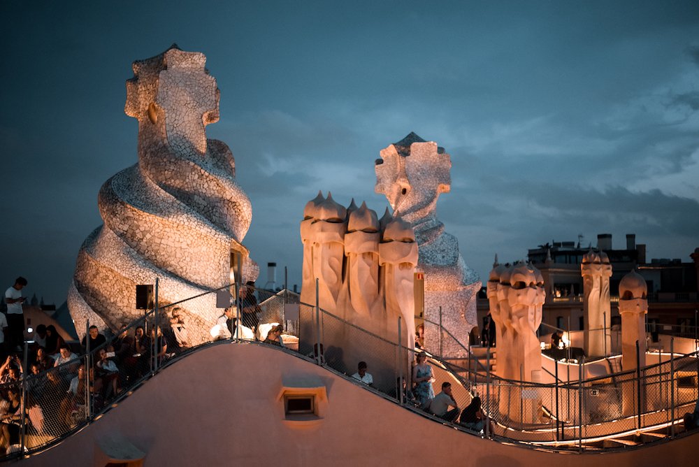 Rooftop jazz concert and cava at Antoni Gaudi's La Pedrera Building in Barcelona