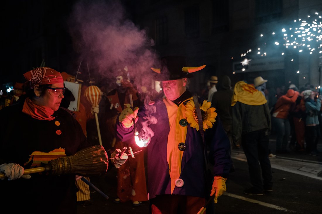 La Merce Correfoc Fire Run Devils with Fire on Via Laietana - by Ben Holbrook from DriftwoodJournals.com
