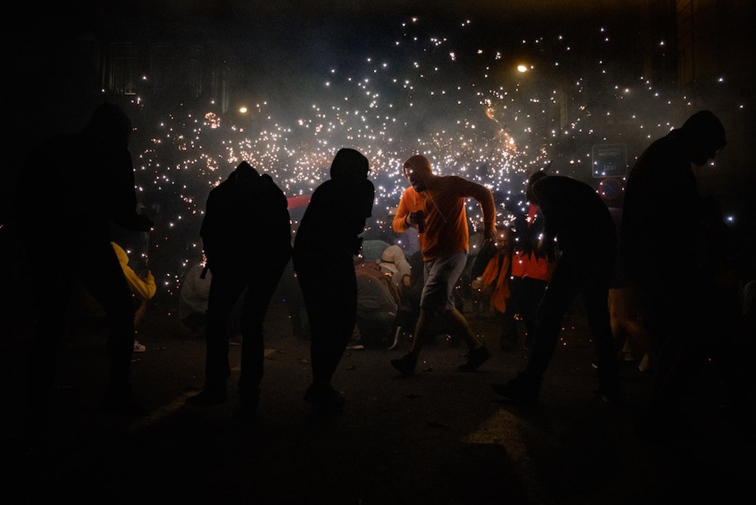 La Merce Correfoc Fire Run Devils with Fire on Via Laietana - by Ben Holbrook from DriftwoodJournals.com
