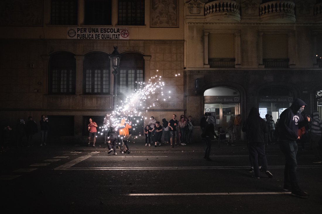 La Merce Correfoc Fire Run Devils with Fire on Via Laietana - by Ben Holbrook from DriftwoodJournals.com