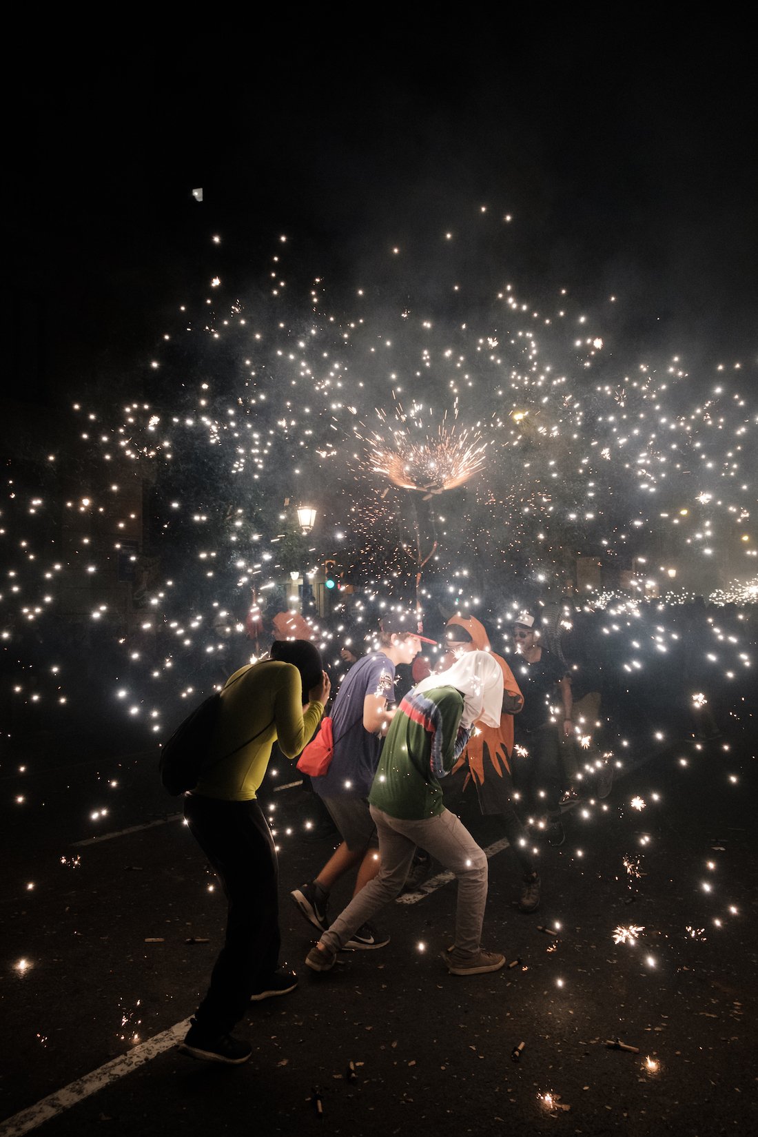 La Merce Correfoc Fire Run Devils with Fire on Via Laietana - by Ben Holbrook from DriftwoodJournals.com