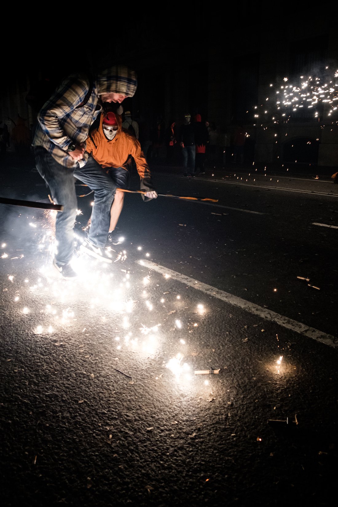 La Merce Correfoc Fire Run Devils with Fire on Via Laietana - by Ben Holbrook from DriftwoodJournals.com