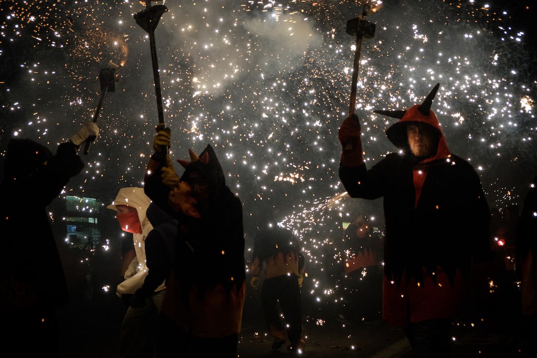 La Merce Correfoc Fire Run Devils with Fire on Via Laietana - by Ben Holbrook from DriftwoodJournals.com