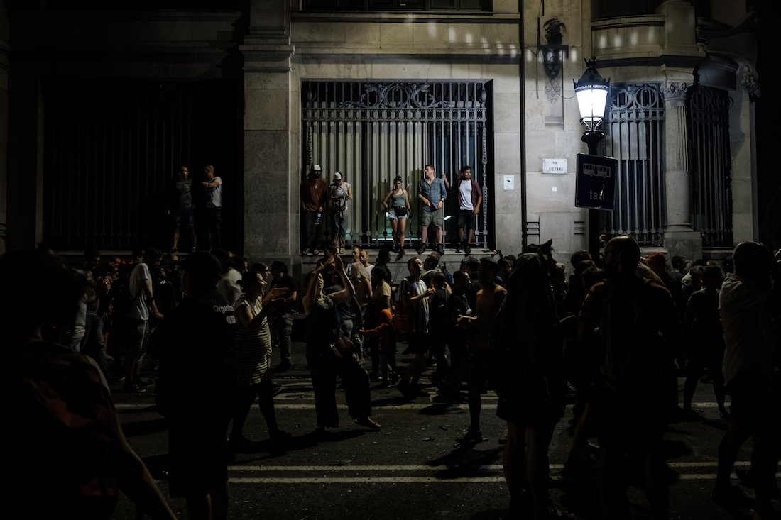 La Merce Correfoc Fire Run Devils with Fire on Via Laietana - by Ben Holbrook from DriftwoodJournals.com