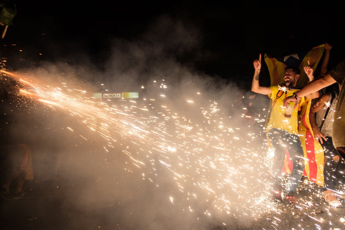La Merce Correfoc Fire Run Devils with Fire on Via Laietana - by Ben Holbrook from DriftwoodJournals.com