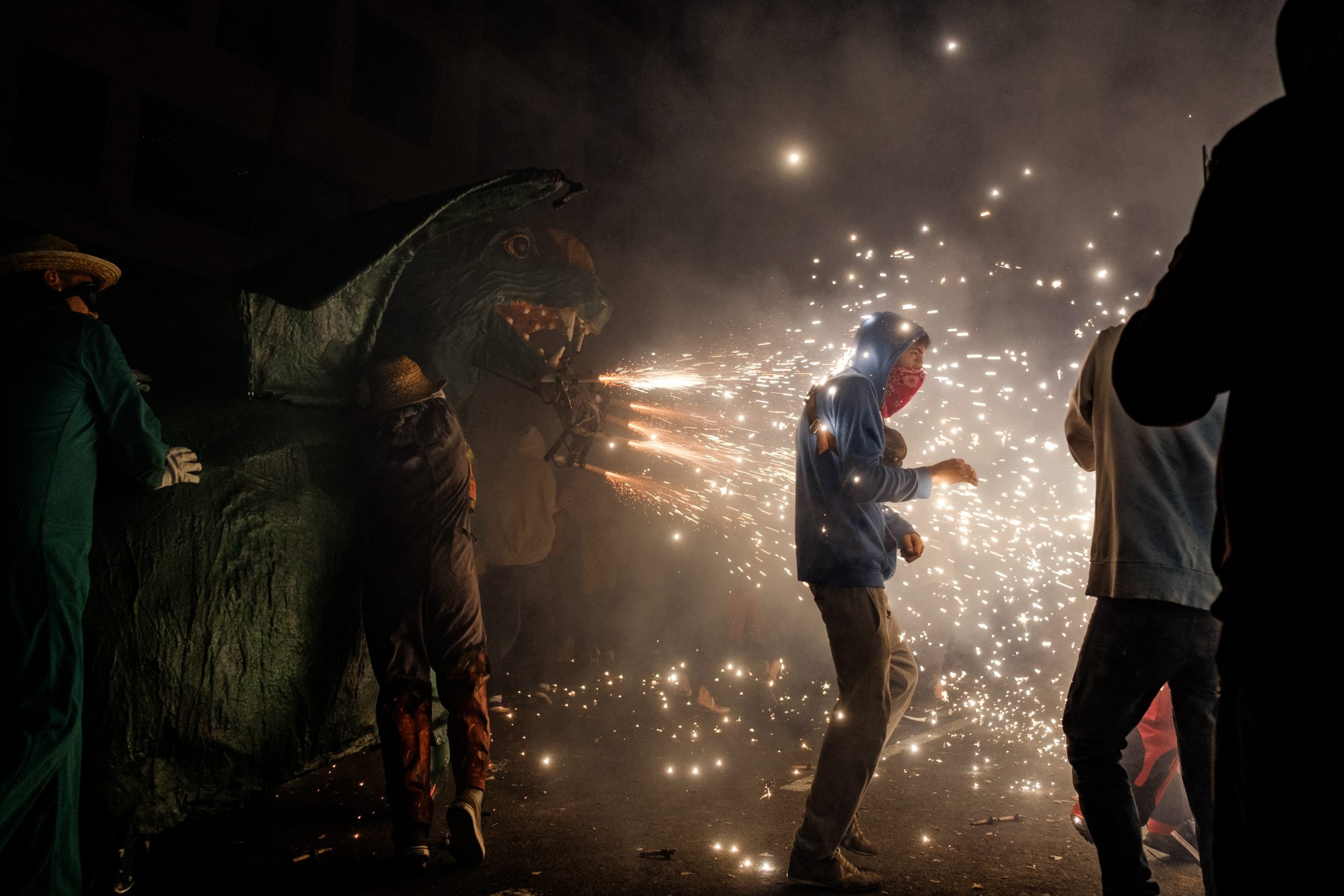 La Merce Correfoc Fire Run Devils with Fire on Via Laietana - by Ben Holbrook from DriftwoodJournals.com