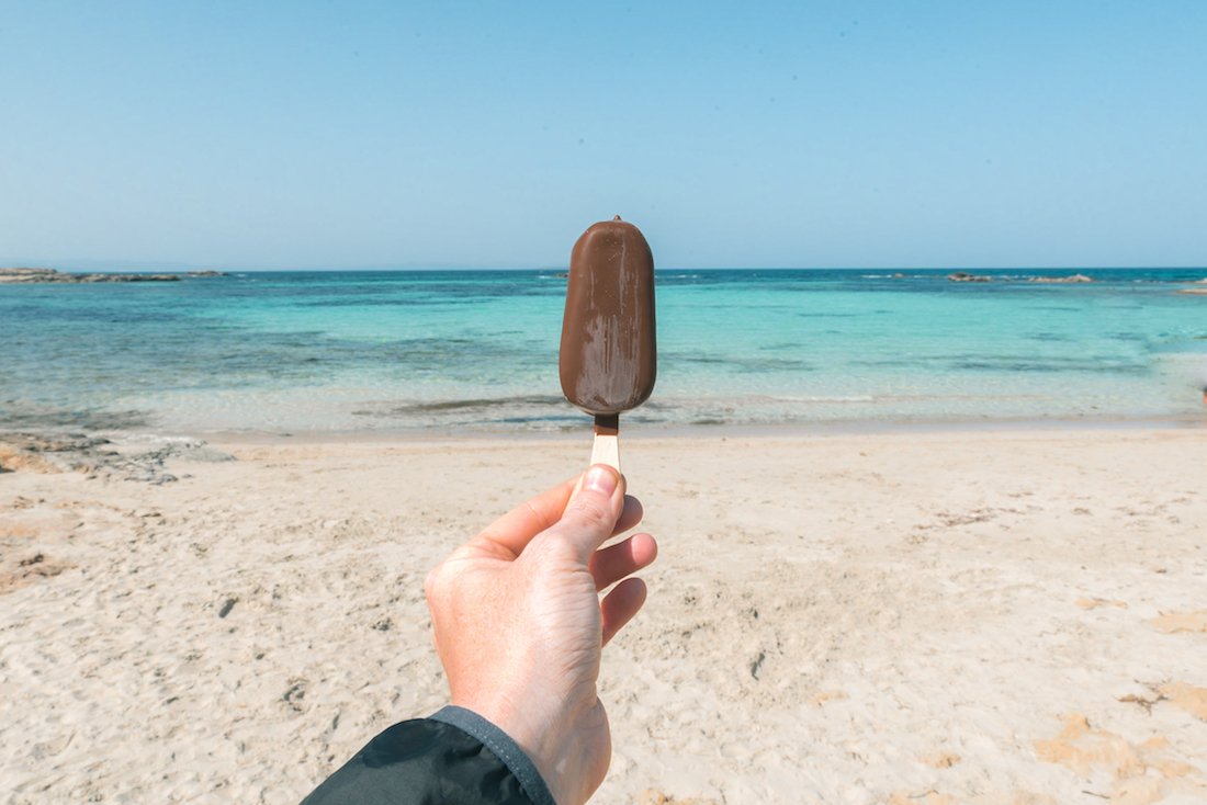 EAting ice cream in Es Pujols, Formentera EAting ice cream in Es Pujols, Formentera