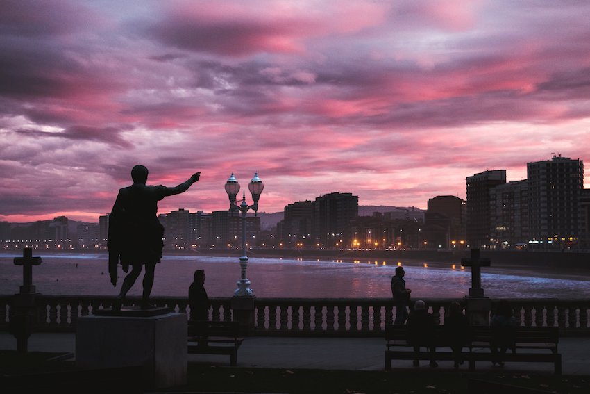 Gijon Sunset, Asturias, northern Spain - by Ben Holbrook from DriftwoodJournals.com