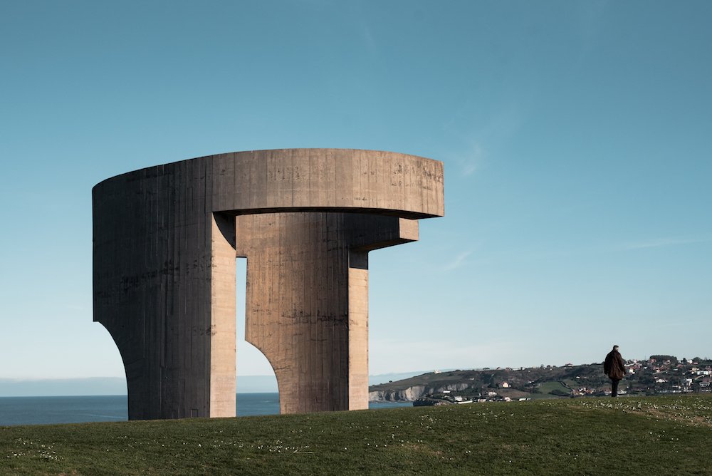 Gijon's emblematic-but-bizzarre Elogio Del Horizonte sculpture by Eduardo Chillida. Gijon's emblematic-but-bizzarre Elogio Del Horizonte sculpture by Eduardo Chillida.