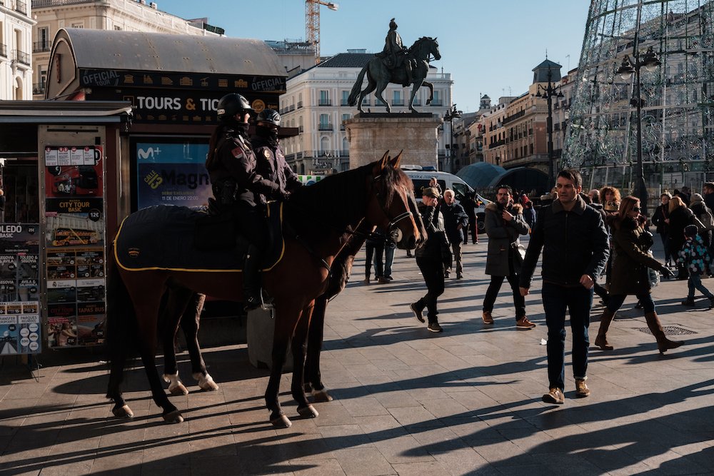 Spanish police horses in Puerta del Sol, Madrid Street Photography Essay - by Ben Holbrook DriftwoodJournals.com-8834